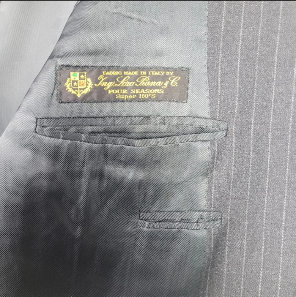 40R Eredi Pisano Men Super‎ 110s Black Pinstripe Loro Piana Wool Blazer Luxury